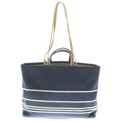Chanel Denim 2WAY Tote Handbag Navy And Brown Canvas A92240 Silver Hardware