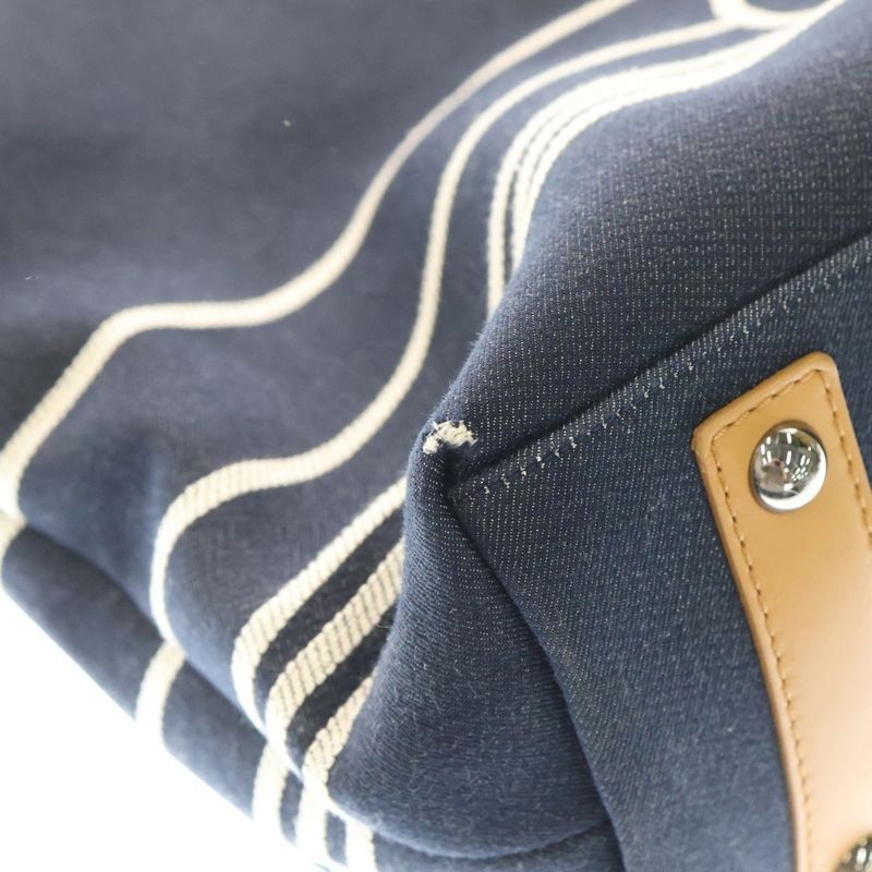 Chanel Denim 2WAY Tote Handbag Navy And Brown Canvas A92240 Silver Hardware