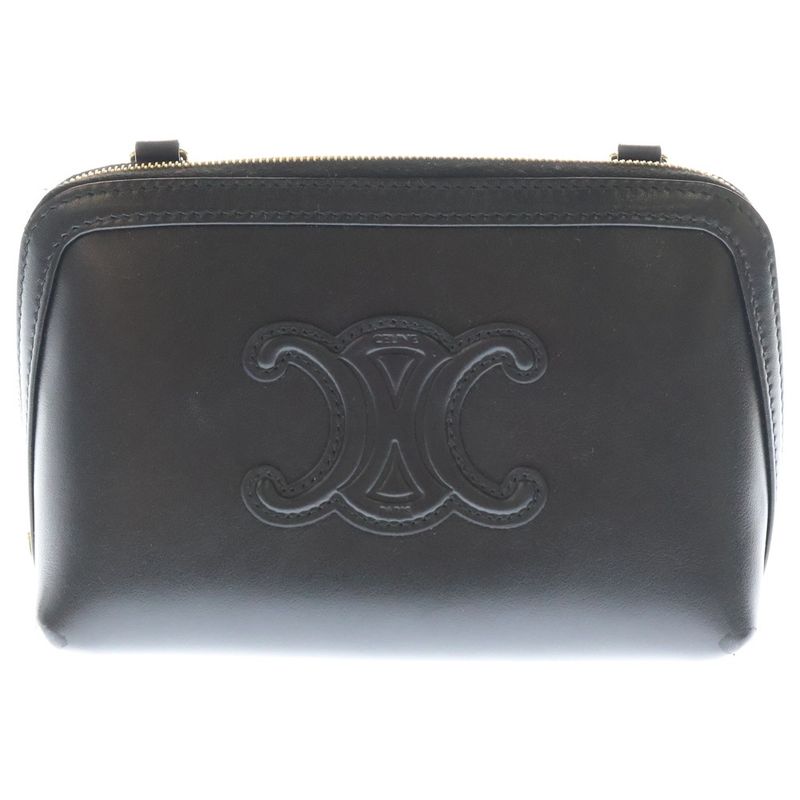 Celine Cuir Triomphe Chain Shoulder Bag Mini Bag Black Leather Gold Hardware