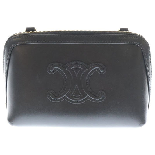 Celine Cuir Triomphe Chain Shoulder Bag Mini Bag Black Leather Gold Hardware