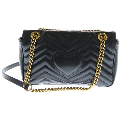 Gucci GG Marmont Chain Shoulder Bag Black Leather 443497 Gold Hardware