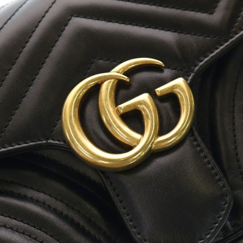 Gucci GG Marmont Chain Shoulder Bag Black Leather 443497 Gold Hardware