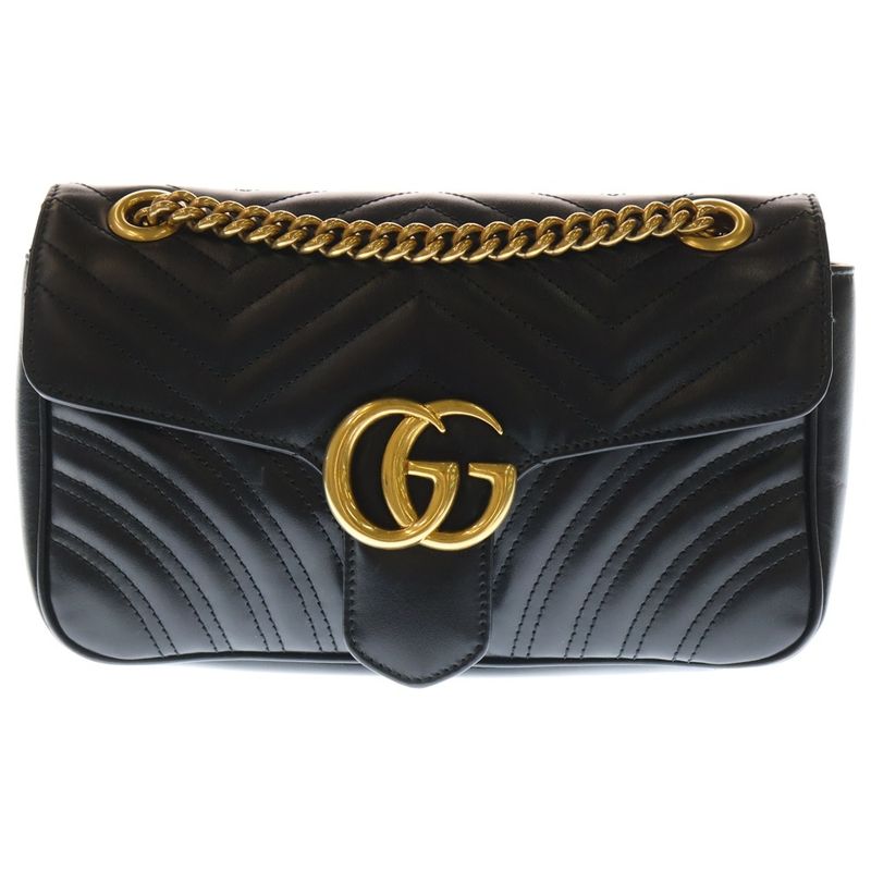 Gucci GG Marmont Chain Shoulder Bag Black Leather 443497 Gold Hardware