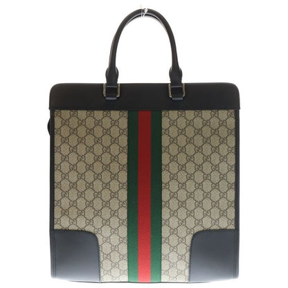 Gucci GG Supreme Tote Handbag Beige And Black Leather X PVC 387508 Silver