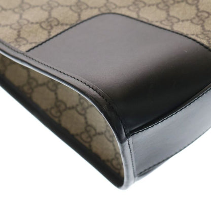 Gucci GG Supreme Tote Handbag Beige And Black Leather X PVC 387508 Silver