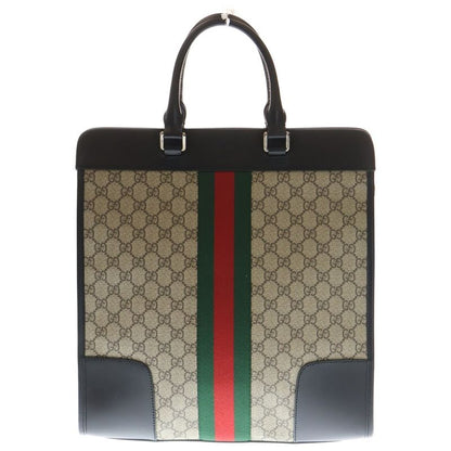 Gucci GG Supreme Tote Handbag Beige And Black Leather X PVC 387508 Silver