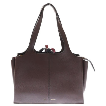 Celine Trifold Tote Handbag Wine Red Bordeaux Leather Gold Hardware
