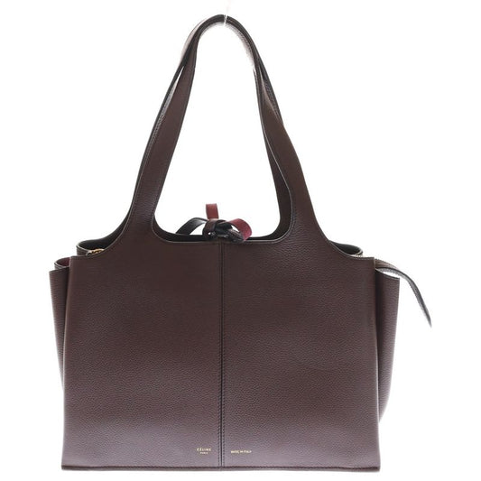 Celine Trifold Tote Handbag Wine Red Bordeaux Leather Gold Hardware