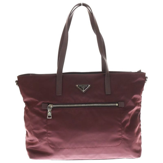 Prada 2WAY Tote Handbag Shoulder Bag Wine Red Bordeaux Nylon Br4842 Silver