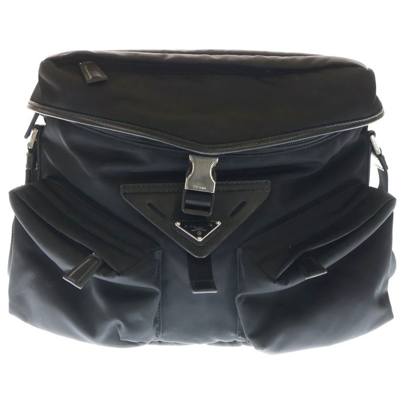 Prada Re-nylon Shoulder Bag Messenger Bag Black Nylon 2vd062 Silver Hardware