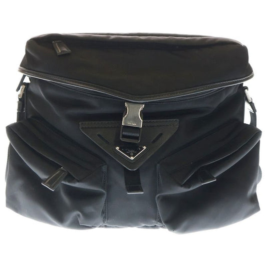 Prada Re-nylon Shoulder Bag Messenger Bag Black Nylon 2vd062 Silver Hardware
