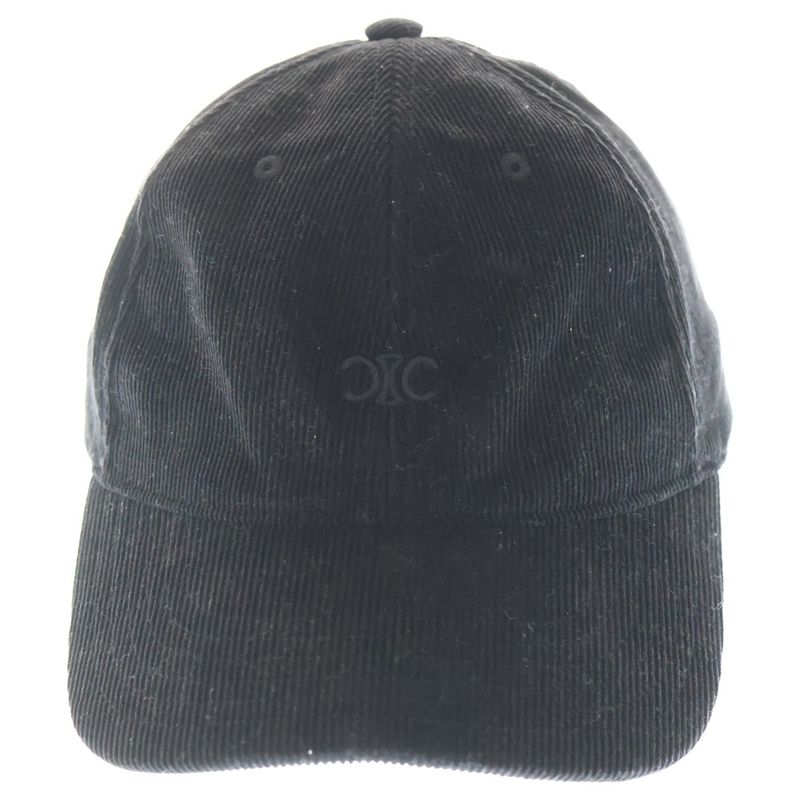 Celine Triomphe Embroidered Cordelloy Cap Black