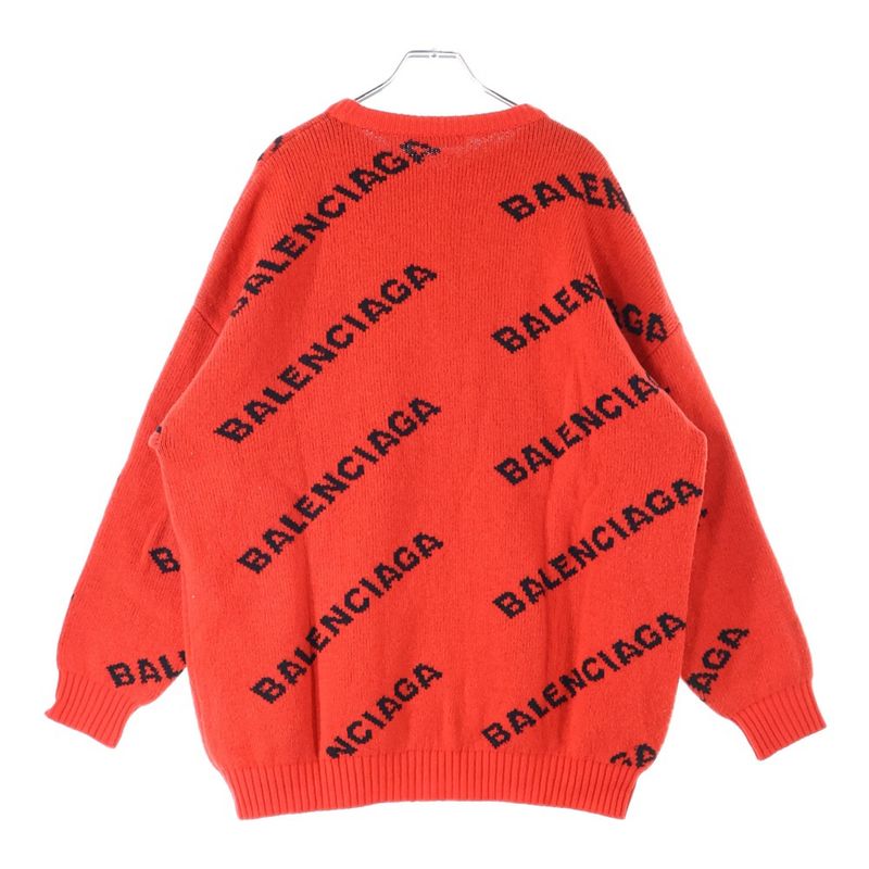 Balenciaga Allover Logo-print Crew Neck Long-sleeved Knit Sweater Red 542601-t14