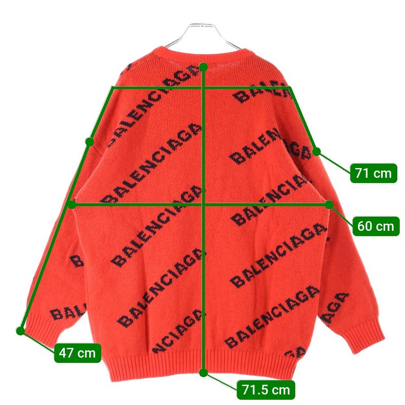 Balenciaga Allover Logo-print Crew Neck Long-sleeved Knit Sweater Red 542601-t14