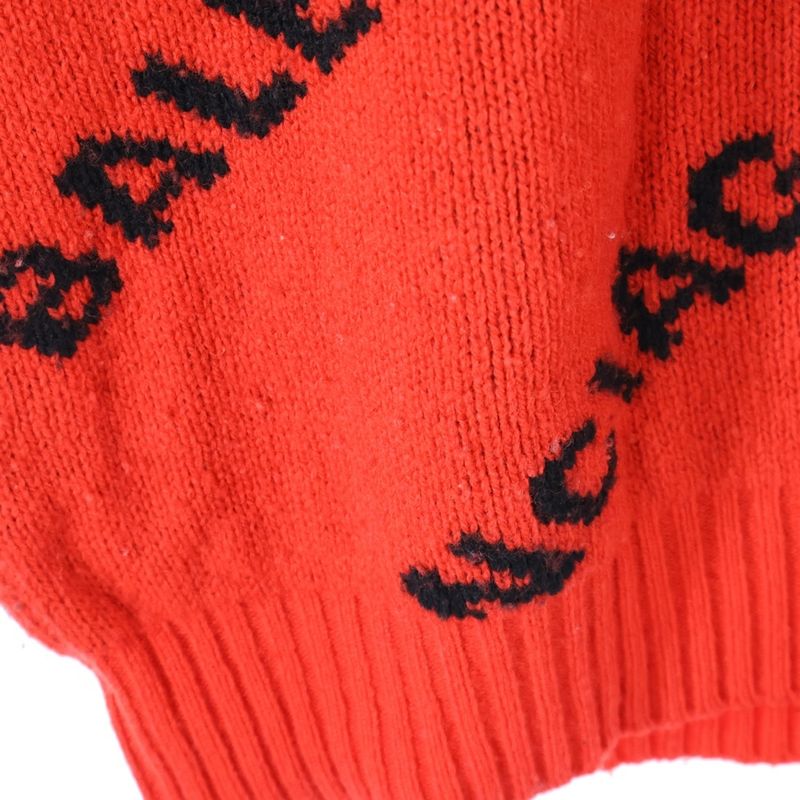 Balenciaga Allover Logo-print Crew Neck Long-sleeved Knit Sweater Red 542601-t14