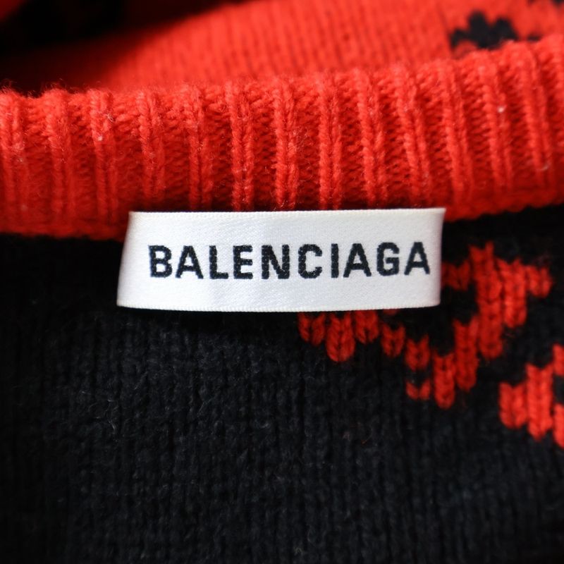 Balenciaga Allover Logo-print Crew Neck Long-sleeved Knit Sweater Red 542601-t14