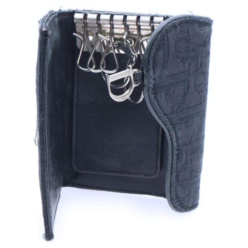 Christian Dior Saddle Trotter Key Case Key Holder Bag Charm Black Canvas