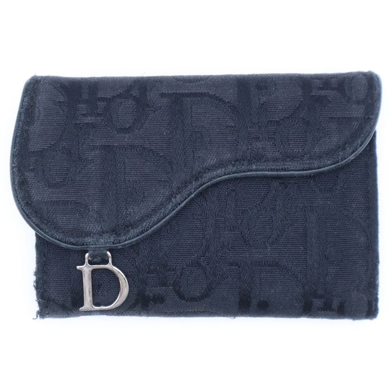 Christian Dior Saddle Trotter Key Case Key Holder Bag Charm Black Canvas