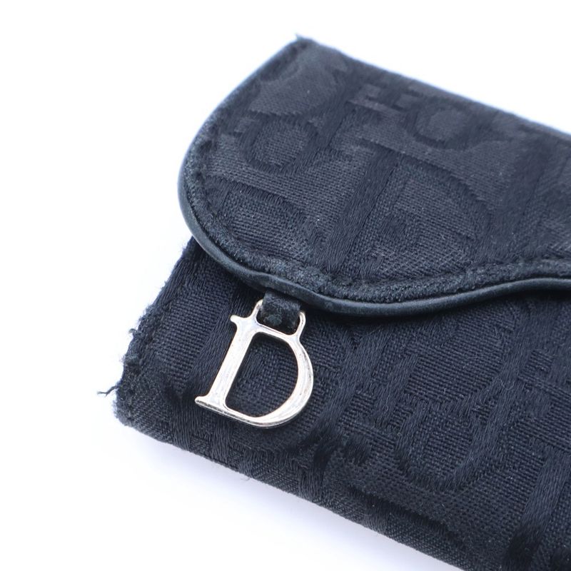 Christian Dior Saddle Trotter Key Case Key Holder Bag Charm Black Canvas