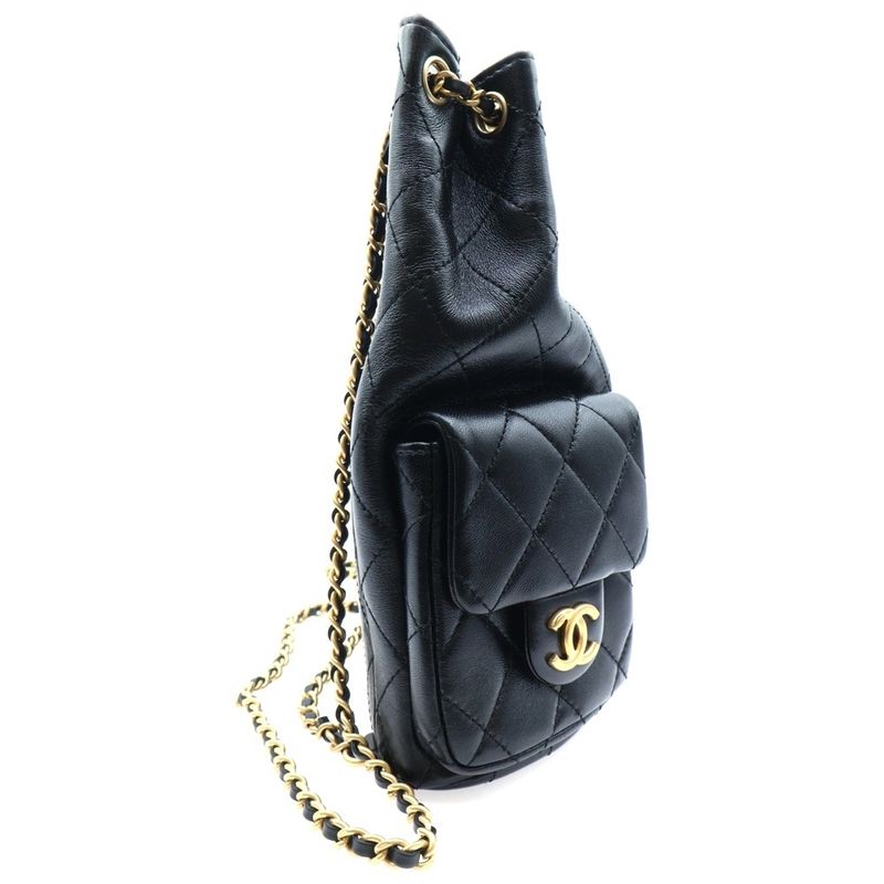 Chanel Matelasse Coco Mark Leather Chain Backpack Sac Backpack Black Women