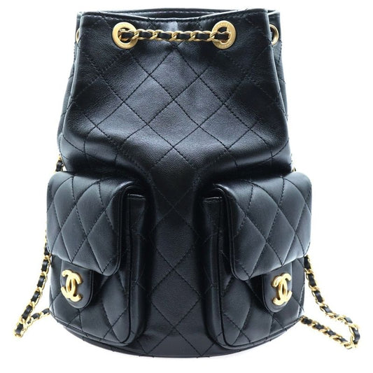 Chanel Matelasse Coco Mark Leather Chain Backpack Sac Backpack Black Women