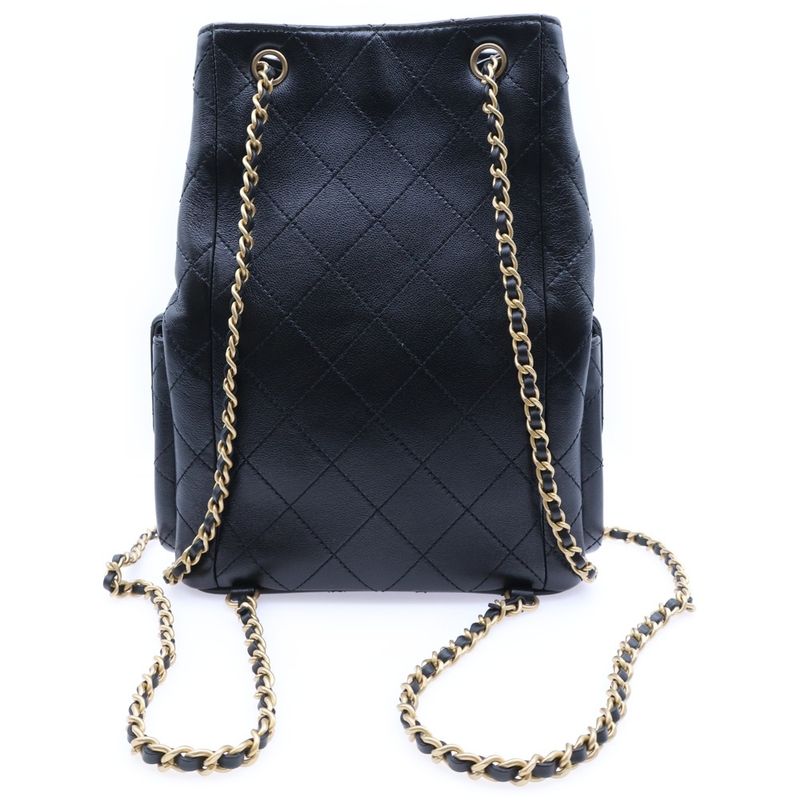 Chanel Matelasse Coco Mark Leather Chain Backpack Sac Backpack Black Women