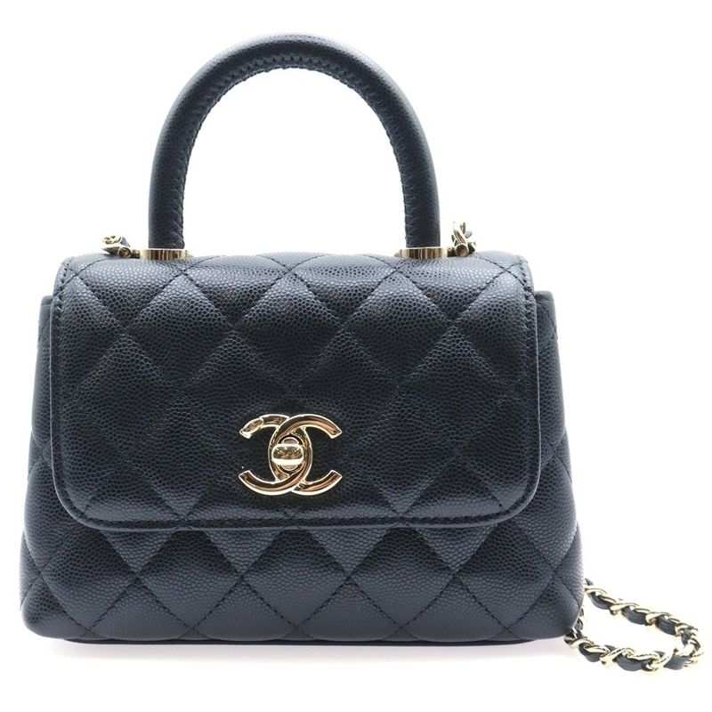 Chanel Caviar Skin Extra Mini Coco Handle 2WAY Chain Shoulder Bag Handbag Black