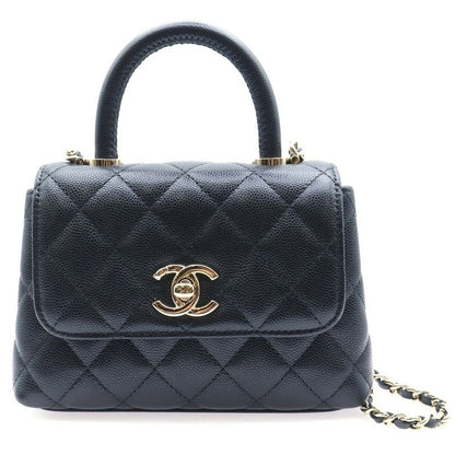 Chanel Caviar Skin Extra Mini Coco Handle 2WAY Chain Shoulder Bag Handbag Black