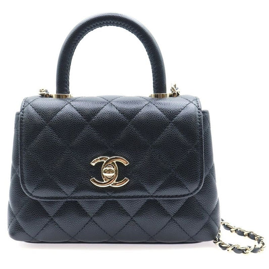 Chanel Caviar Skin Extra Mini Coco Handle 2WAY Chain Shoulder Bag Handbag Black