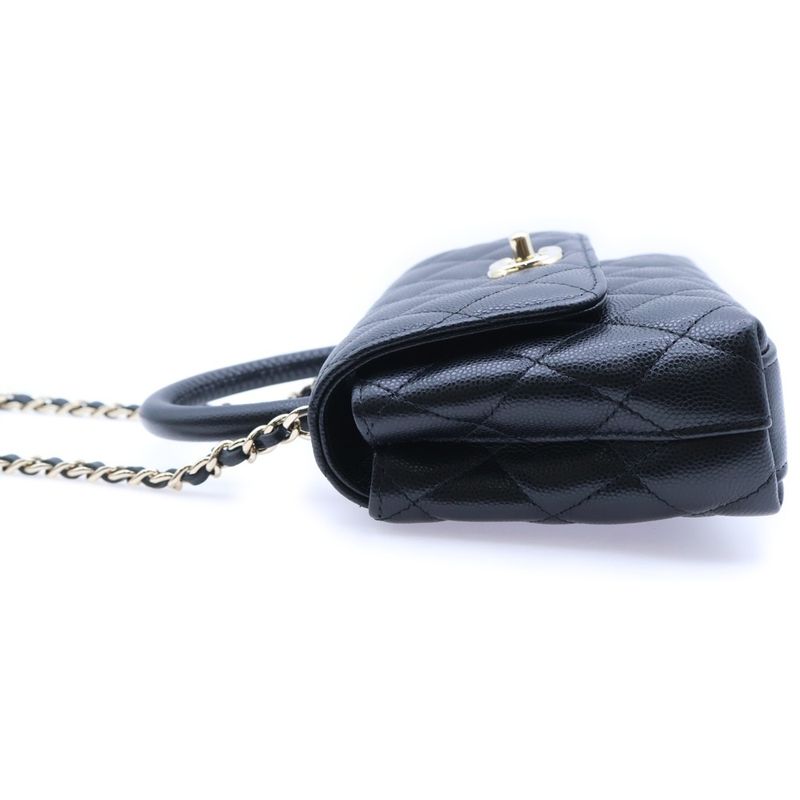 Chanel Caviar Skin Extra Mini Coco Handle 2WAY Chain Shoulder Bag Handbag Black