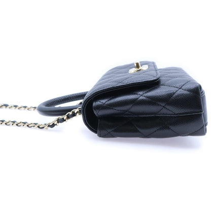 Chanel Caviar Skin Extra Mini Coco Handle 2WAY Chain Shoulder Bag Handbag Black
