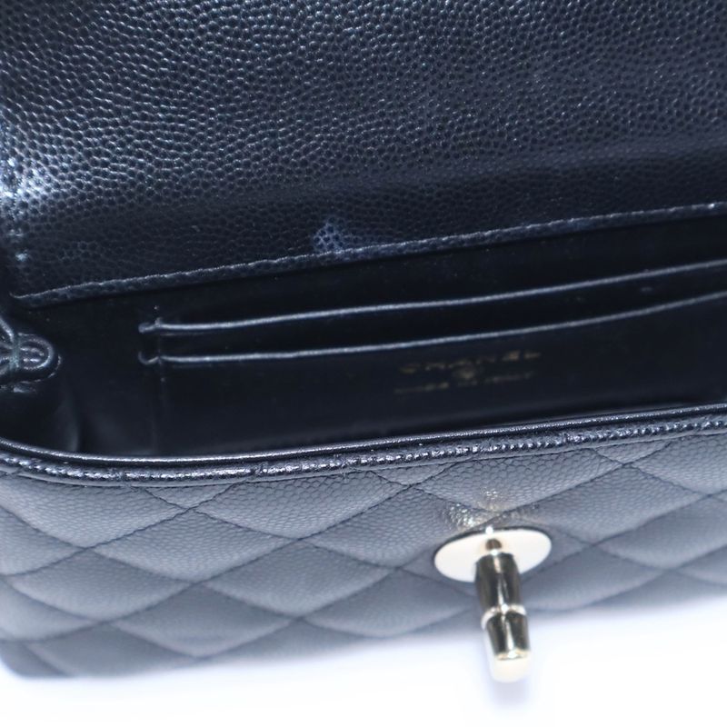 Chanel Caviar Skin Extra Mini Coco Handle 2WAY Chain Shoulder Bag Handbag Black