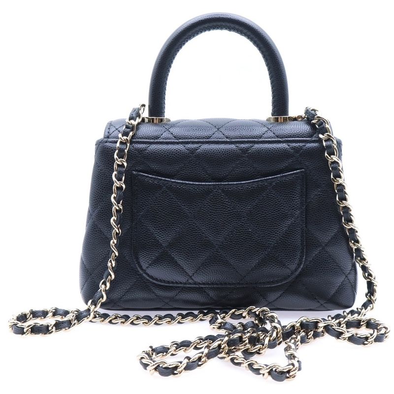 Chanel Caviar Skin Extra Mini Coco Handle 2WAY Chain Shoulder Bag Handbag Black
