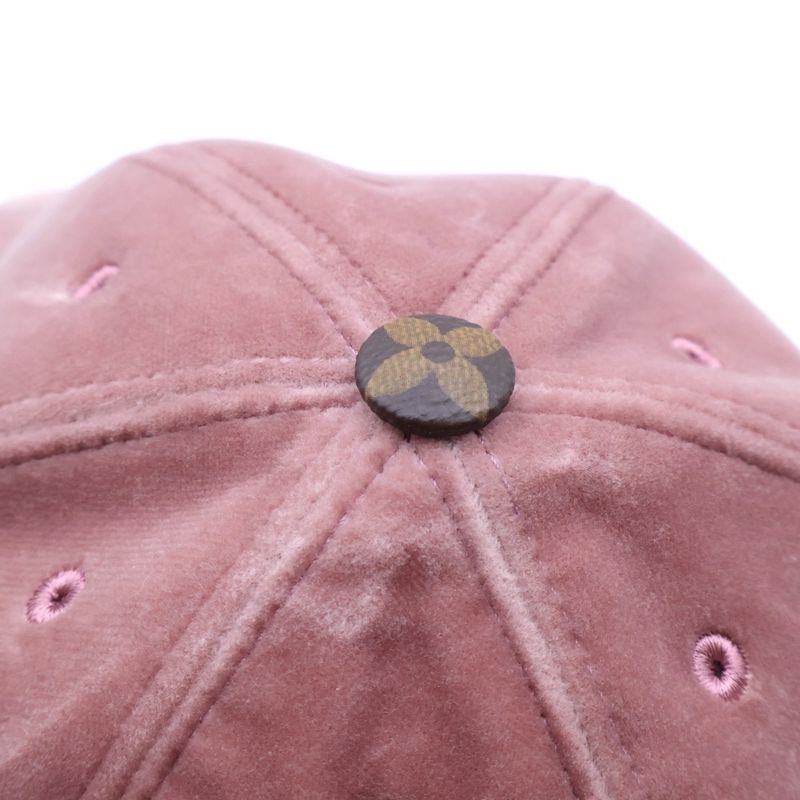 Louis Vuitton LV Touch Logo Embroidery Velour Baseball Cap Hat Pink Ladies
