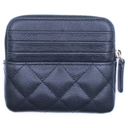 Chanel Matelasse Zip Coin Case Card Case Small Wallet Black Caviar Skin Ap2061