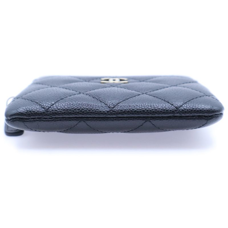 Chanel Matelasse Zip Coin Case Card Case Small Wallet Black Caviar Skin Ap2061