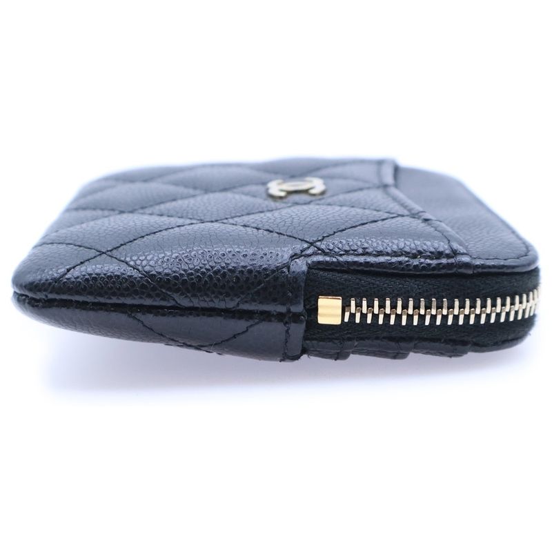 Chanel Matelasse Zip Coin Case Card Case Small Wallet Black Caviar Skin Ap2061