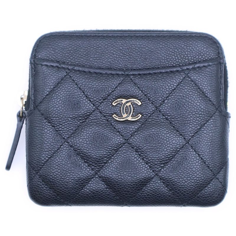 Chanel Matelasse Zip Coin Case Card Case Small Wallet Black Caviar Skin Ap2061