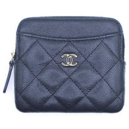 Chanel Matelasse Zip Coin Case Card Case Small Wallet Black Caviar Skin Ap2061