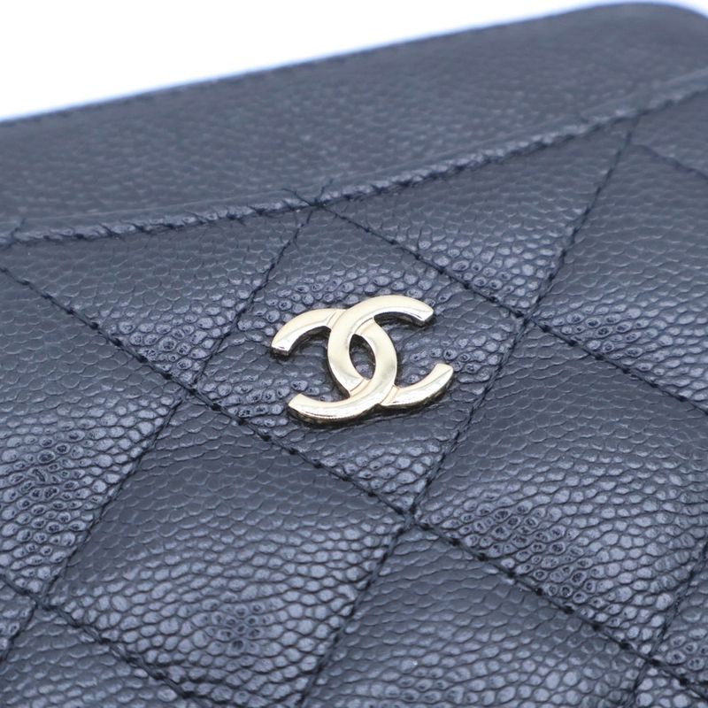 Chanel Matelasse Zip Coin Case Card Case Small Wallet Black Caviar Skin Ap2061