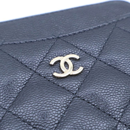 Chanel Matelasse Zip Coin Case Card Case Small Wallet Black Caviar Skin Ap2061