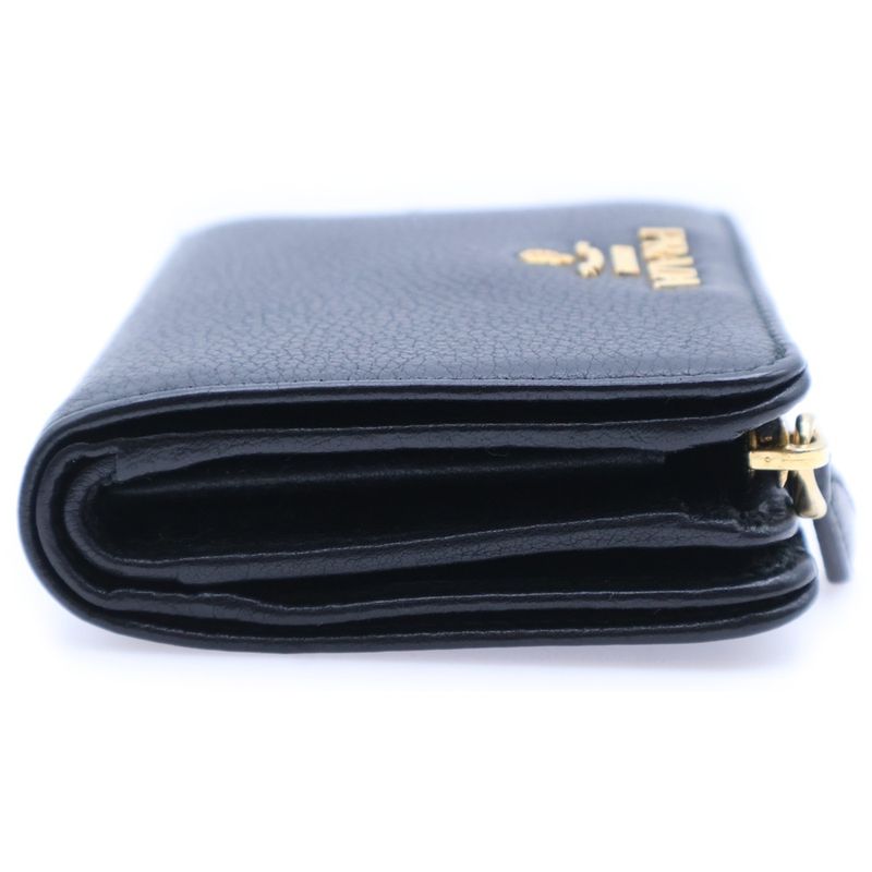 Prada Saffiano Compact Wallet Bifold Wallet Black Leather 1ml018 Gold Hardware