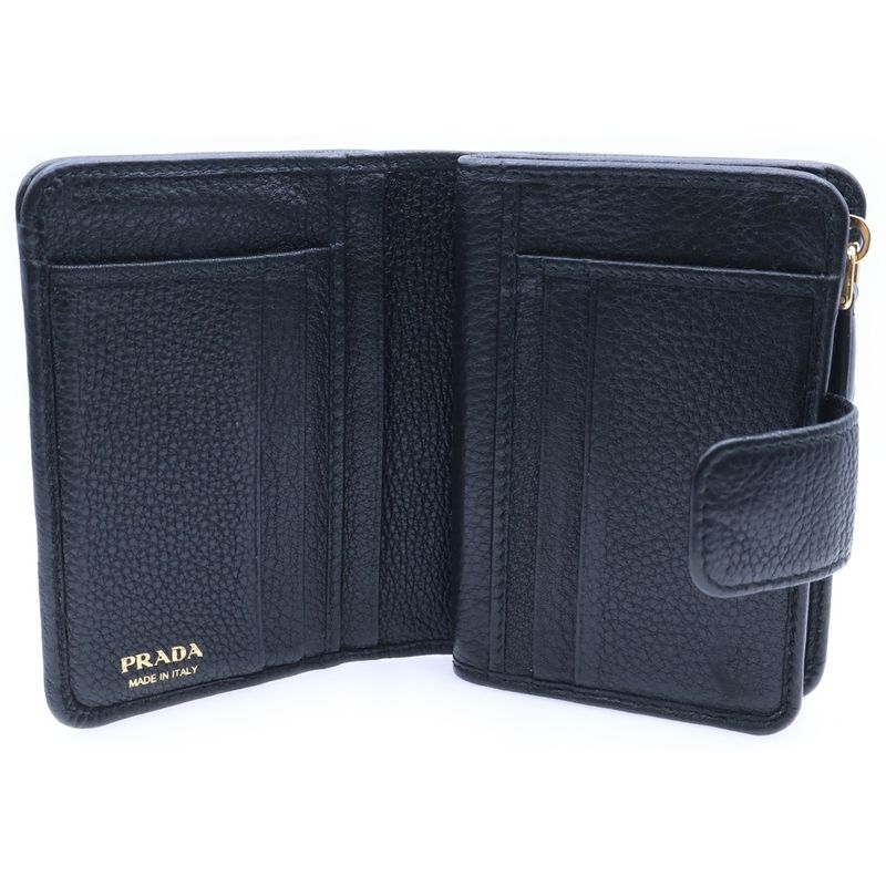 Prada Saffiano Compact Wallet Bifold Wallet Black Leather 1ml018 Gold Hardware
