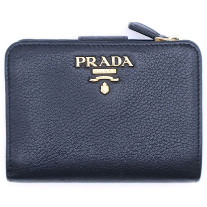 Prada Saffiano Compact Wallet Bifold Wallet Black Leather 1ml018 Gold Hardware
