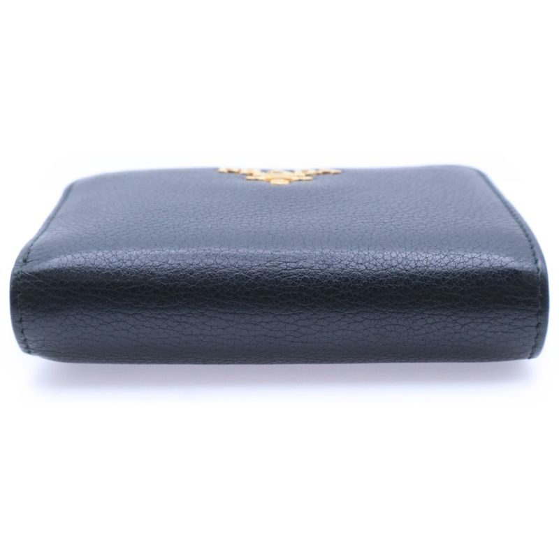 Prada Saffiano Compact Wallet Bifold Wallet Black Leather 1ml018 Gold Hardware