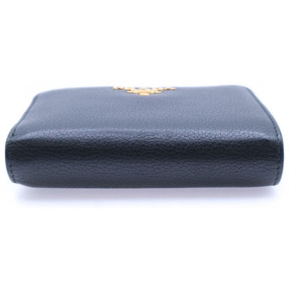 Prada Saffiano Compact Wallet Bifold Wallet Black Leather 1ml018 Gold Hardware