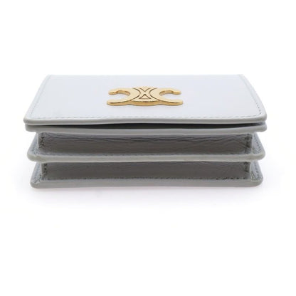 Celine Triomphe Compact Wallet Bifold Coin Case Light Gray Leather Gold Hardware