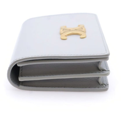 Celine Triomphe Compact Wallet Bifold Coin Case Light Gray Leather Gold Hardware