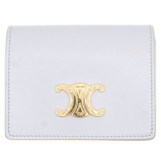 Celine Triomphe Compact Wallet Bifold Coin Case Light Gray Leather Gold Hardware