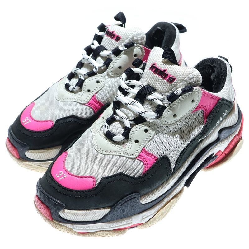 Balenciaga Triple S Triple S Lace-up Low Cut Sneakers 524039 White Black Pink